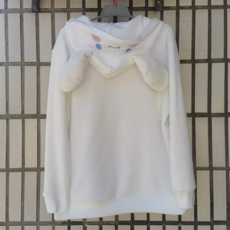 包邮甜美学院风卡通绣花耳朵连帽袋鼠兜摇粒绒拉链卫衣绒衫休闲春