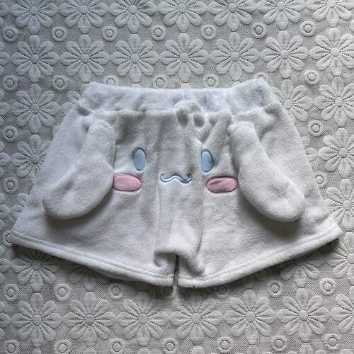 包邮松紧腰有抽绳卡通绣花珊瑚绒家居裤短裤宽松休闲女款秋季8965