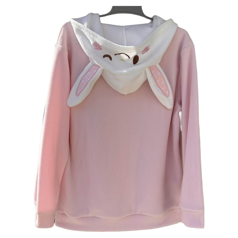 卡通兔耳朵连帽拉链拼色摇粒绒长袖家居服上衣女休闲可外穿有口袋,女士内衣/男士内衣/家居服,睡衣上装,淘宝优惠券,粉丝福利购,淘宝优惠卷