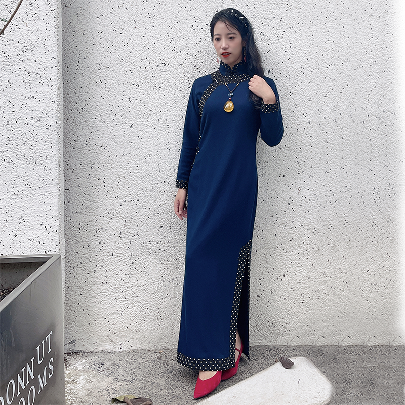 日常素颜淑缘复古长旗袍