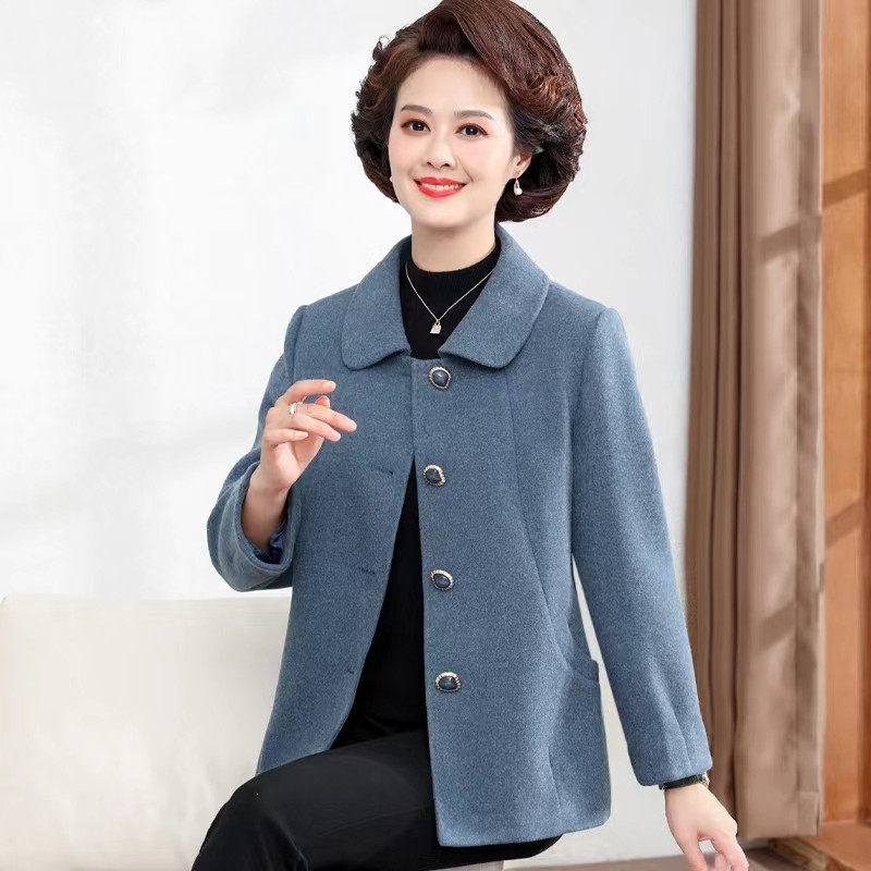 妈妈秋装短款毛呢外套中年女装春秋装高贵大衣中老年洋气薄款上衣
