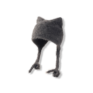 日系小众可爱猫耳朵帽子女秋冬仿水貂毛绒护耳帽滑雪帽保暖套头帽