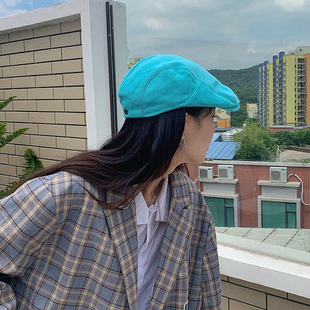 日系文艺复古灯芯棉贝雷帽女春秋季百搭潮韩版反戴短檐鸭嘴前进帽