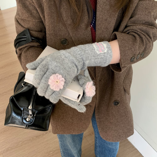 可触屏加厚保暖针织花朵