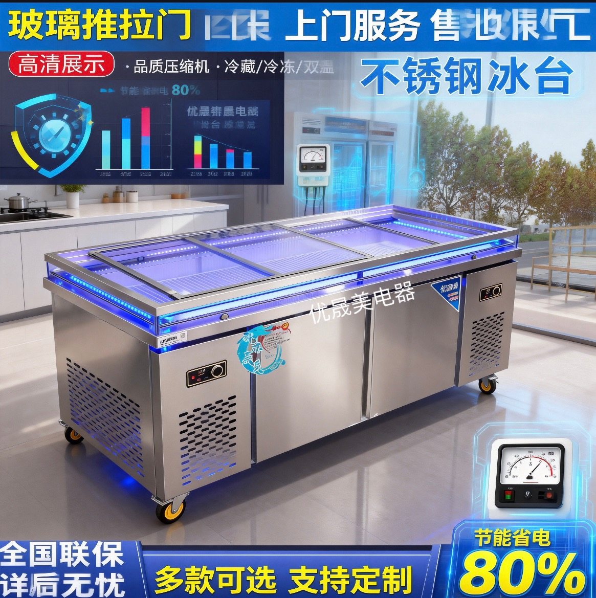 海鲜冰台水果捞展示柜串串烧烤生鲜卤菜冰粉凉菜冷藏冷冻展示冰柜