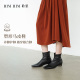 聆里 秋冬新款 方头短靴真皮粗跟法式 时装 靴气质瘦瘦靴子马皮鞋