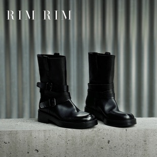 切尔西短靴厚底皮扣黑色烟筒靴女 塑型马皮鞋 RIM RIM2025秋冬新款