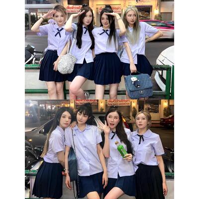 鞠婧祎同款泰国泰式校服夏季jk制服泰兰德穿搭闺蜜姐妹装衬衫套装
