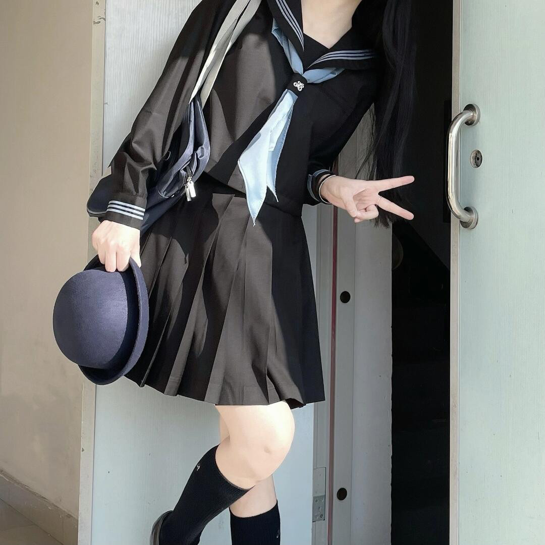 jk制服原创正统基础款正版黑绀三本中间服不良水手服大码套装