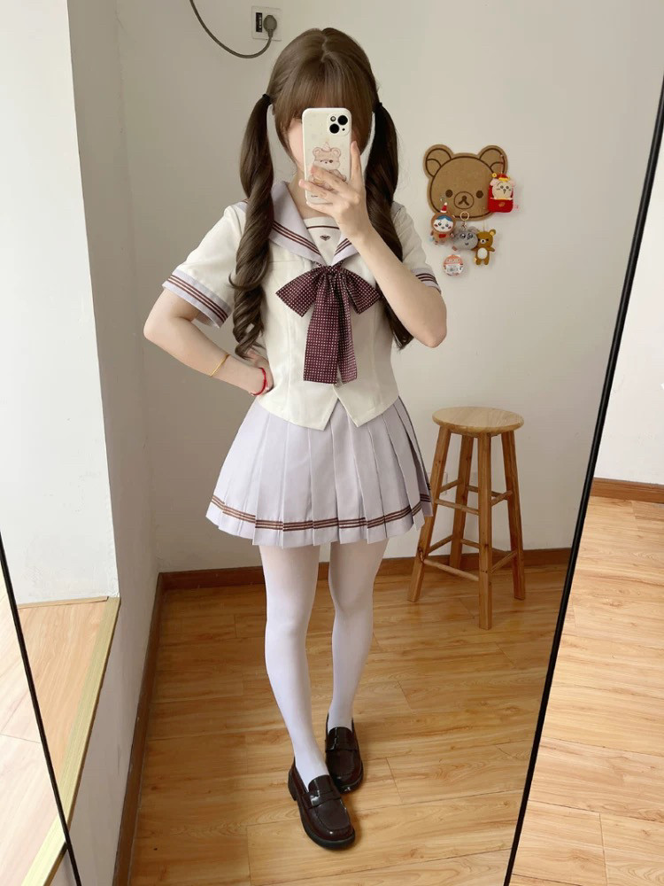 【萌兔奶糖少女社】原创芋泥啵啵短袖浅紫水手服日系学院风JK制服图片