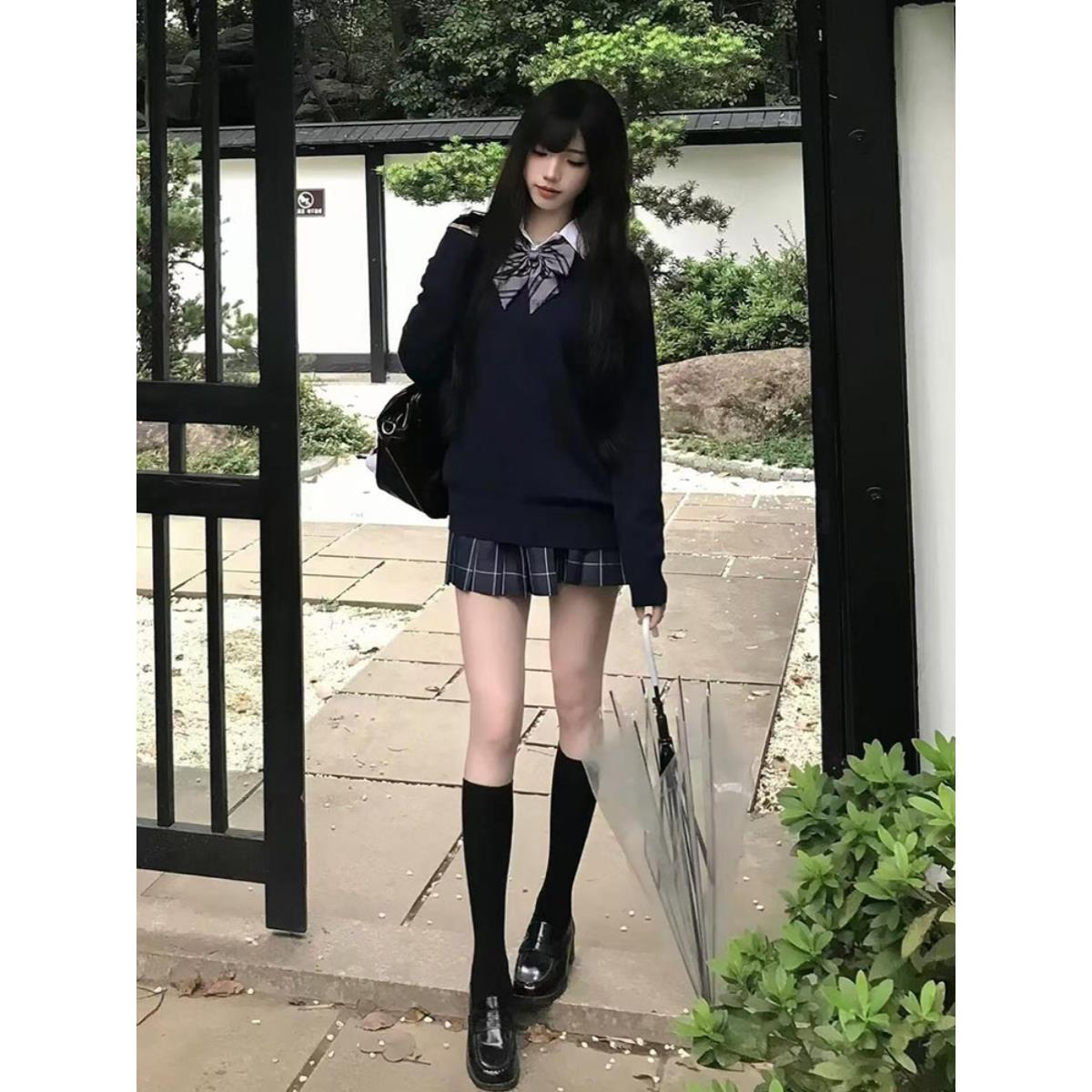 萌兔奶糖少女社原创正版日系JK制服秋冬毛衣格裙校供感三件套女