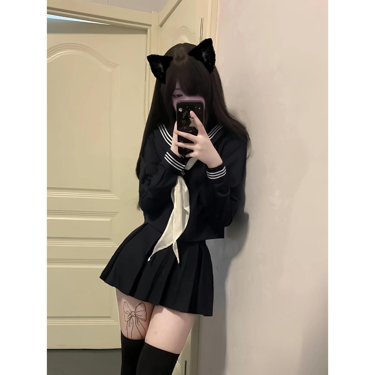 绀三本日系JK制服基础款优等生大码学院风校供中间水手服春秋套装
