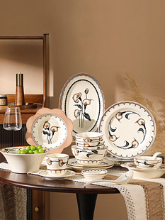 马蹄莲釉下彩碗盘新款高颜值陶瓷餐具套装家用饭碗盘乔迁实用碗具