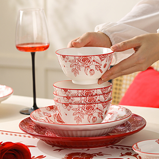 结婚送人礼物家用碗碟筷餐具高档陶瓷碗筷盘子釉下彩高温碗盘组合