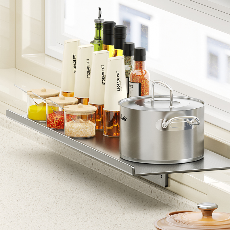 304不锈钢窗台延伸板免打孔厨房收纳隔板置物架台面加宽延长神器