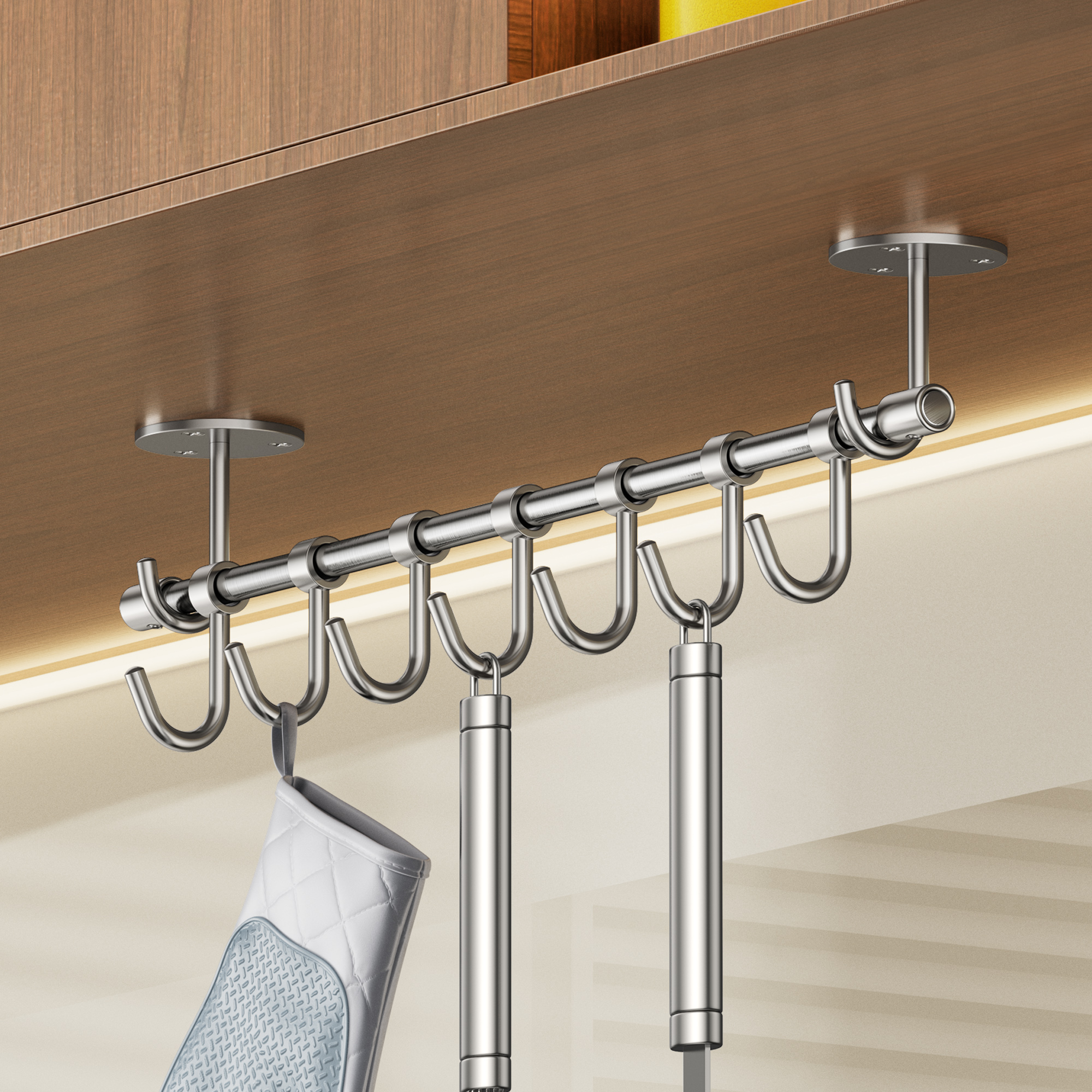 304不锈钢橱柜活动挂钩 厨具锅铲挂杆壁挂式墙上置物架折叠支撑架