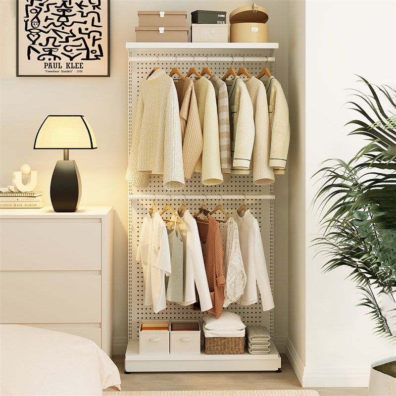 衣架落地防尘洞洞板金属衣帽架卧室家用铁艺M钢架开放式衣柜置物