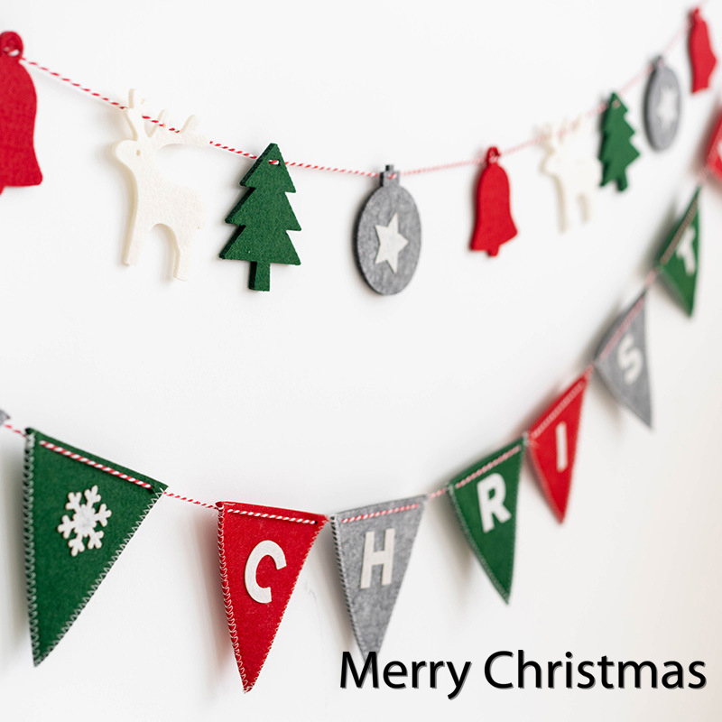 圣诞节装饰品商场j橱窗场景布置拉旗吊旗家用圣诞氛围布置毛毡旗