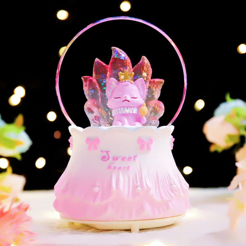 少女心九尾狐水晶球o音乐盒旋转发光飘雪八音盒摆件十岁女孩生日