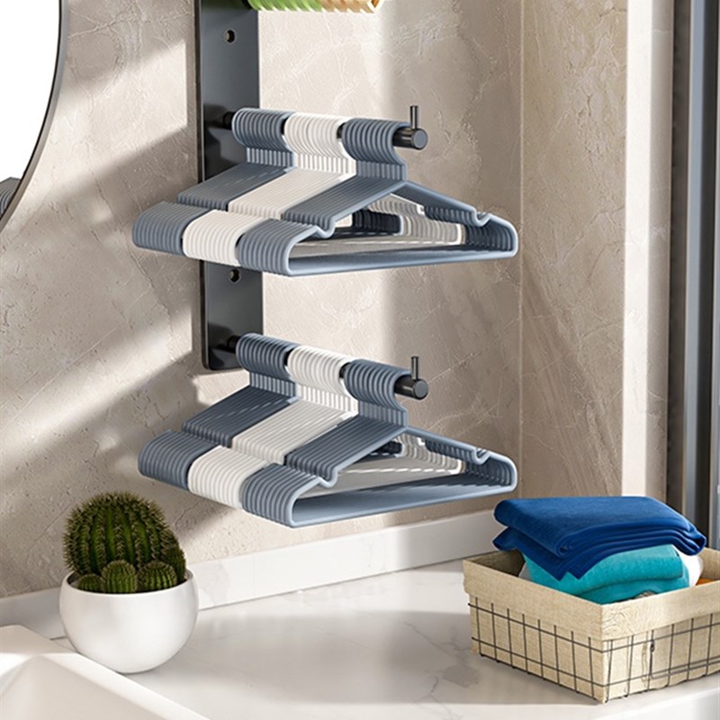 衣架收纳神器免打孔阳台晾衣架挂杆伸缩壁挂M墙上挂衣收纳架置物