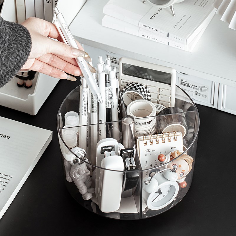 旋转笔筒办公室桌面文具收纳盒儿童学生书K桌大容量多功能透明笔