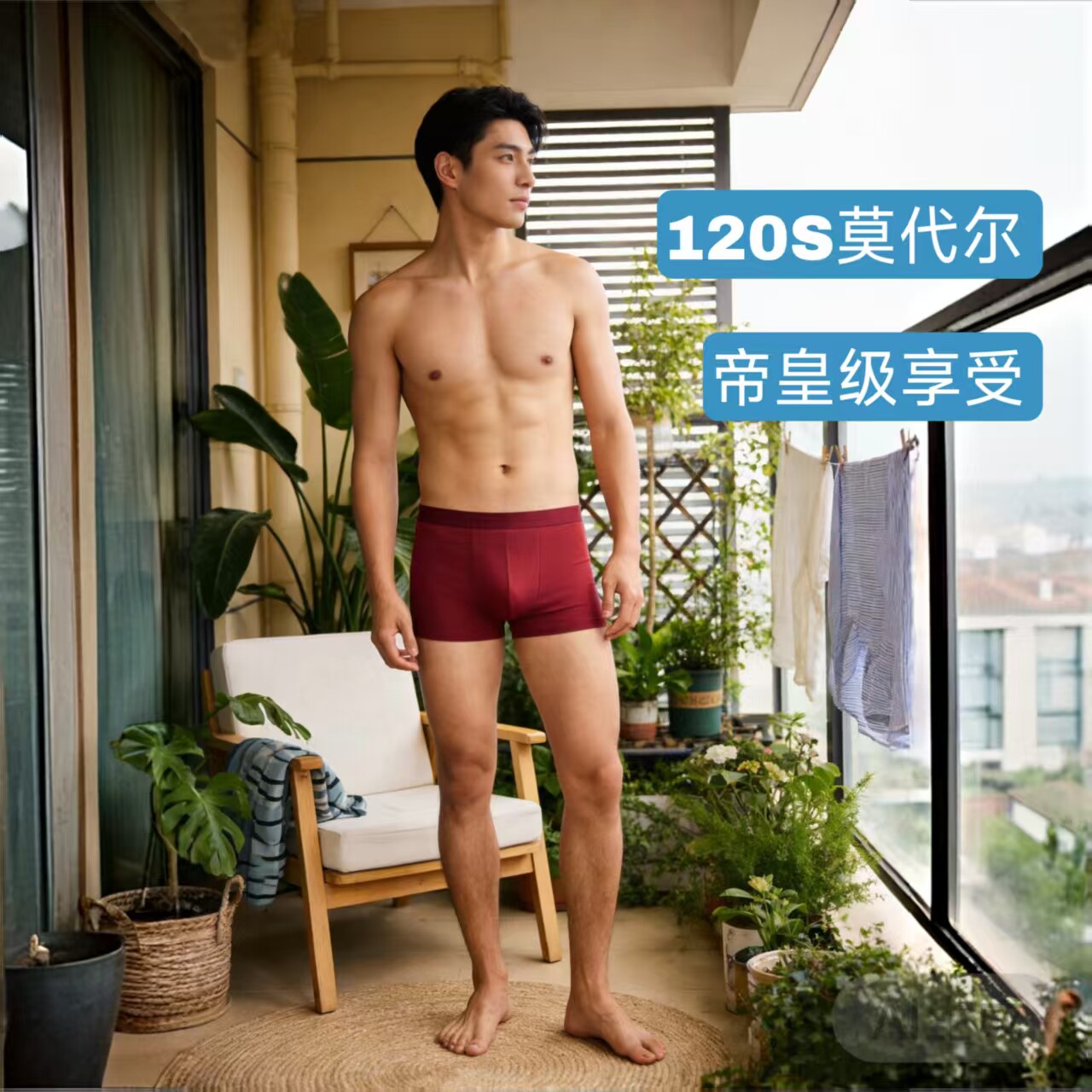 旗舰级男士120S兰精莫代尔红色本命年无痕中腰高弹四季四角内裤头