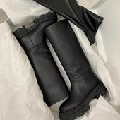 gia靴秋冬新款 长靴女厚底高筒骑士靴真皮不过膝靴子显瘦马丁靴女