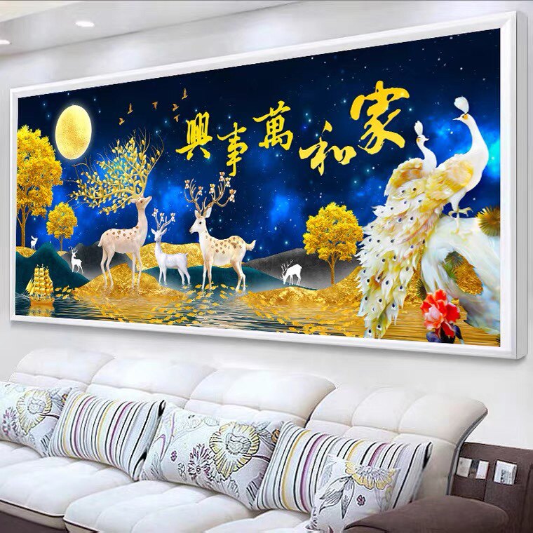 家和万事钻石画2026新款十字绣发财鹿孔雀北欧现代风景画手工点钻