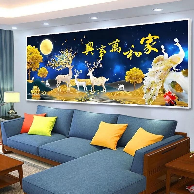 家和万事钻石画2026新款十字绣发财鹿孔雀北欧现代风景画手工点钻