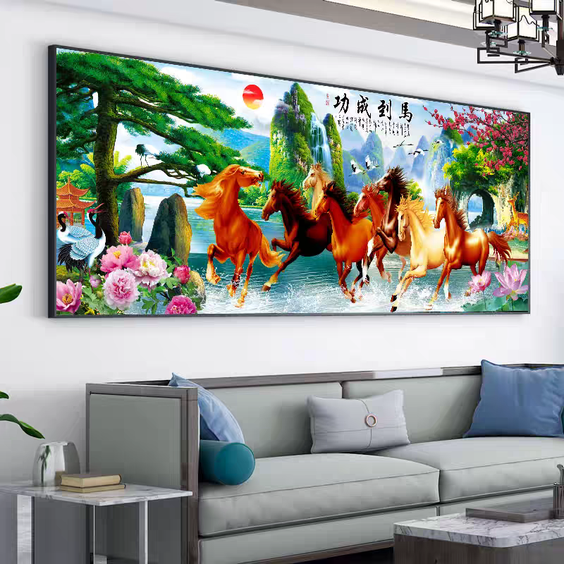 马到成功钻石画十字绣2026新款客厅办公室店铺挂画高端大气八骏图,居家布艺,钻石绣,淘宝优惠券,粉丝福利购,淘宝优惠卷