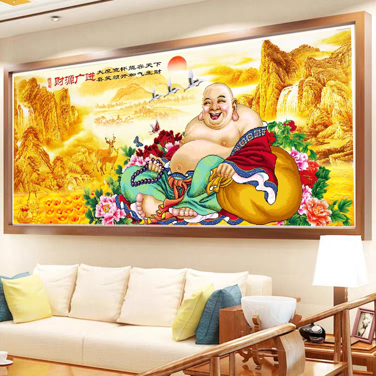 十字绣财源广进钻石画2026新款高端客厅挂画山水风景画办公室店铺