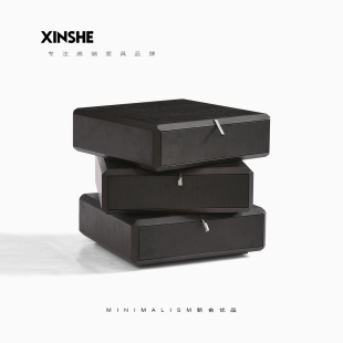 意式极简床头柜可旋转烟熏黑色高级感设计师主卧复古简约轻奢新舍