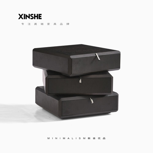 意式极简床头柜烟熏色设计师新款