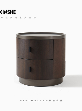 意式极简床头柜圆形烟熏色简约设计师烤漆卧室高级轻奢40cm50新舍