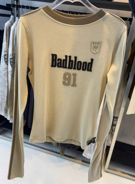 badblood bcac系列美式辣妹复古长袖T恤女字母刺绣圆领小众撞色潮