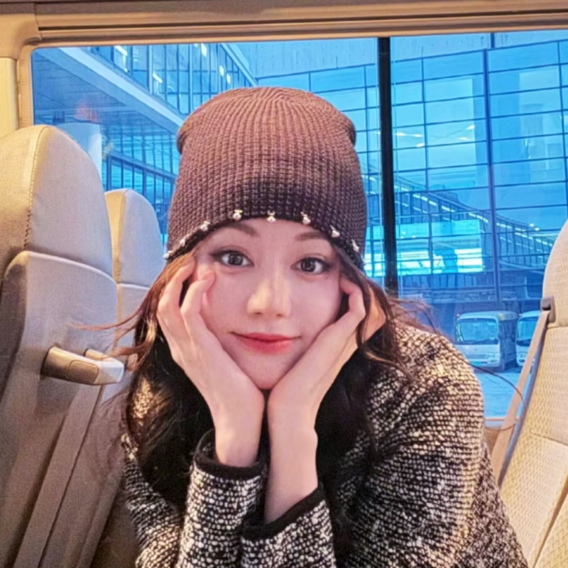 热巴同款韩系ins针织帽女钉珠小香风套头毛线帽显脸小包头帽冷帽