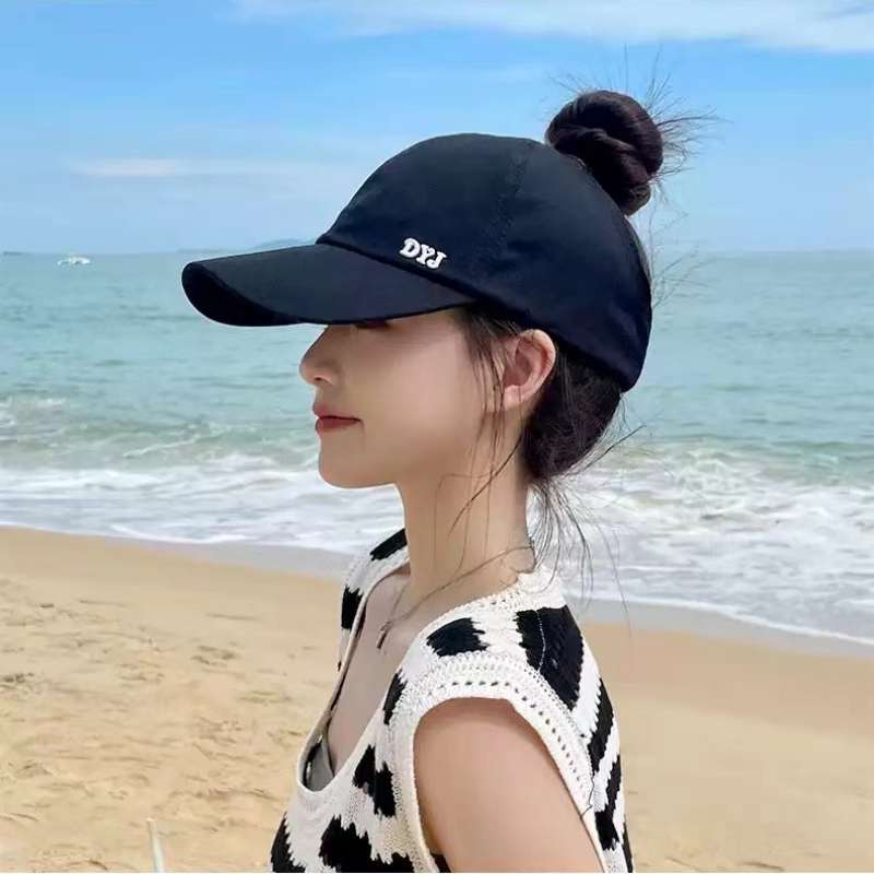 夏天可扎高马尾棒球帽女运动休闲鸭舌帽防晒空顶遮阳帽子太阳帽男