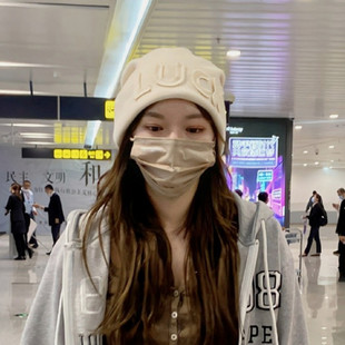 程潇同款堆堆帽子女日系字母针织帽秋冬保暖显脸小毛线帽包头冷帽