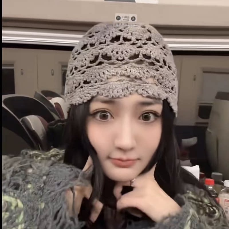 徐璐同款镂空花朵针织帽女春秋薄款日系复古包头帽时尚百搭毛线帽