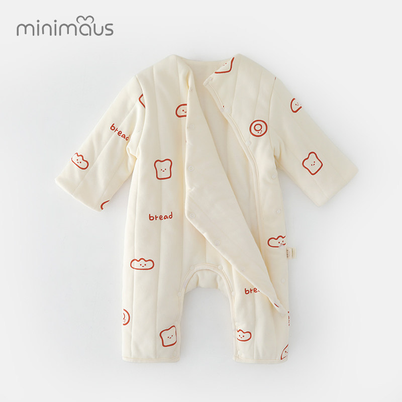 婴儿夹棉连体衣秋冬款宝宝加厚保暖冬装纯棉哈衣新生儿棉服爬爬服