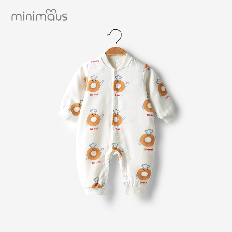 婴儿纱布透气外出宝宝纯棉连体衣