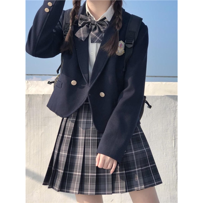 原创jk制服裙正版西装外套春秋季学院风黑色西服套装穿搭三件套女