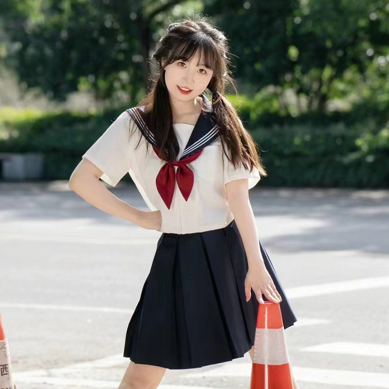 甘心物语水手服jk制服裙白三本基础款日系学院风藏青色班服套装