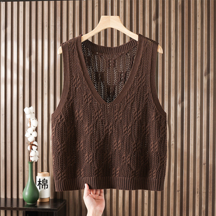 大码 新款 百搭休闲无袖 毛衣马夹 胖mm套头纯色马甲针织背心女春秋季