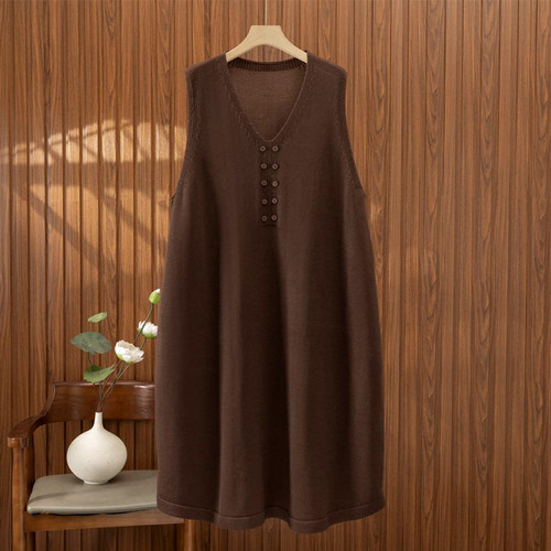 大码秋冬纯棉针织连衣裙马甲背心