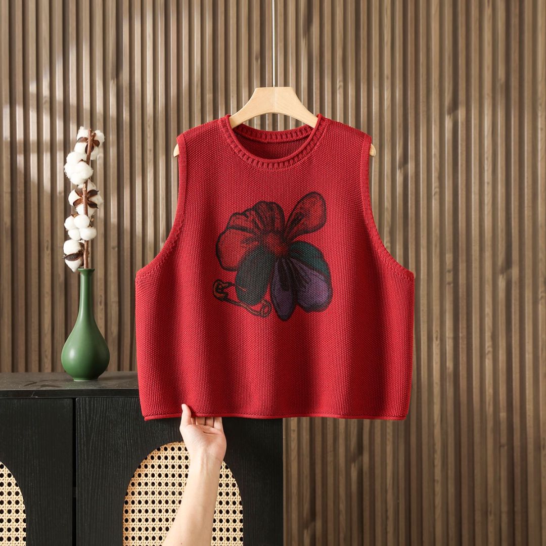 中式秋冬印花宽松显瘦针织棉马甲