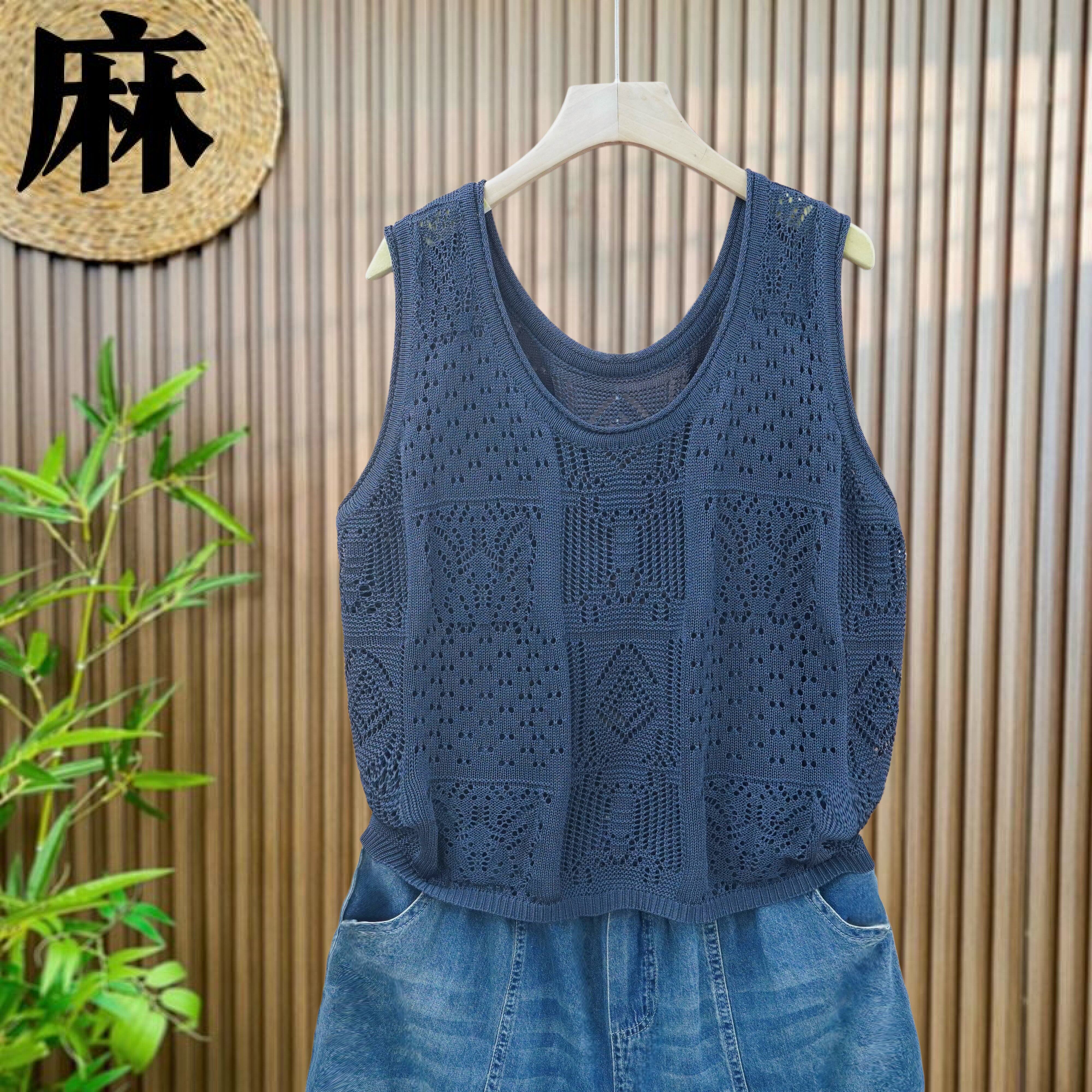 【清凉透气】夏季薄款亚麻针织马甲背心女宽松无袖罩衫上衣吊带