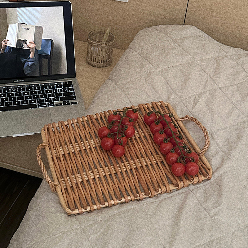 出口越南编织篮手提藤编托盘水果盘筐家用客厅茶几零食盘子收纳盘