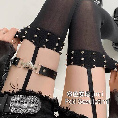 Y2k欧美千禧辣妹亚比铆钉朋克个性大腿尖刺装饰黑色高筒
