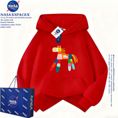 NASA联名加绒保暖连帽12岁本命年马年红色卫衣男童女童秋冬装 外套